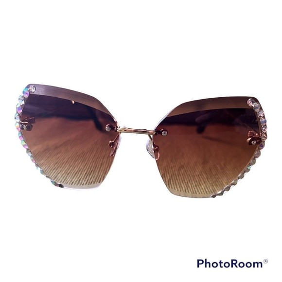 Rhinestone Fashion Retro Rimless Crystal Party Sunglasses - Picture 2 of 6